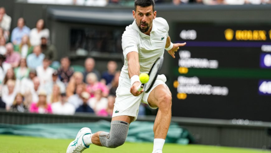 Novak Djokovic wins his first match at Wimbledon with a sleeve on his surgically repaired knee.