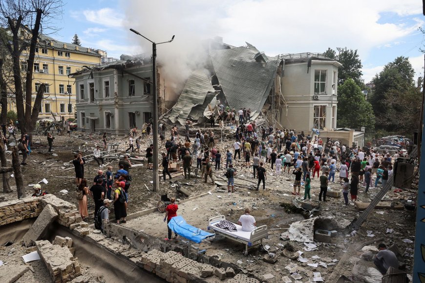 Ukrainian children’s hospital attacked as Russian strikes on cities kill at least 39